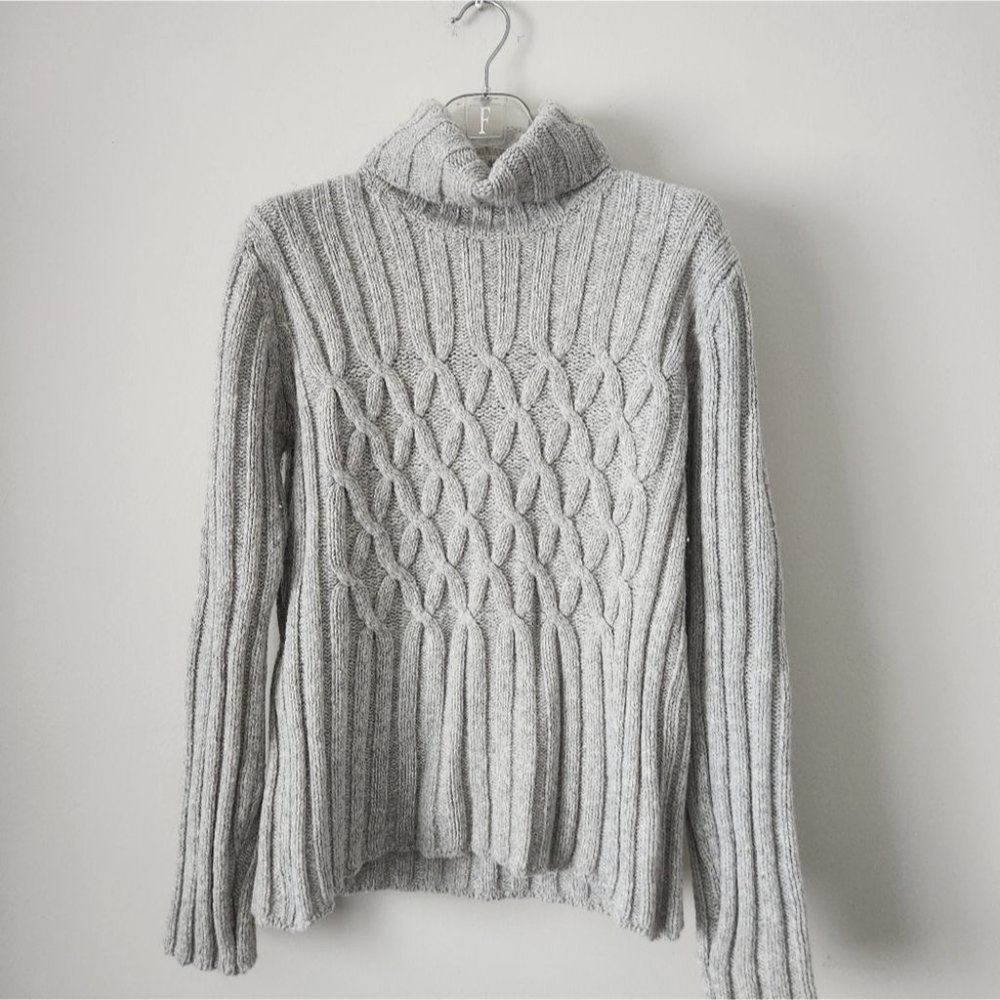 FISHERMAN OUT OF IRELAND| Wool cashmere Ribbed Sweater turtleneck gray size M